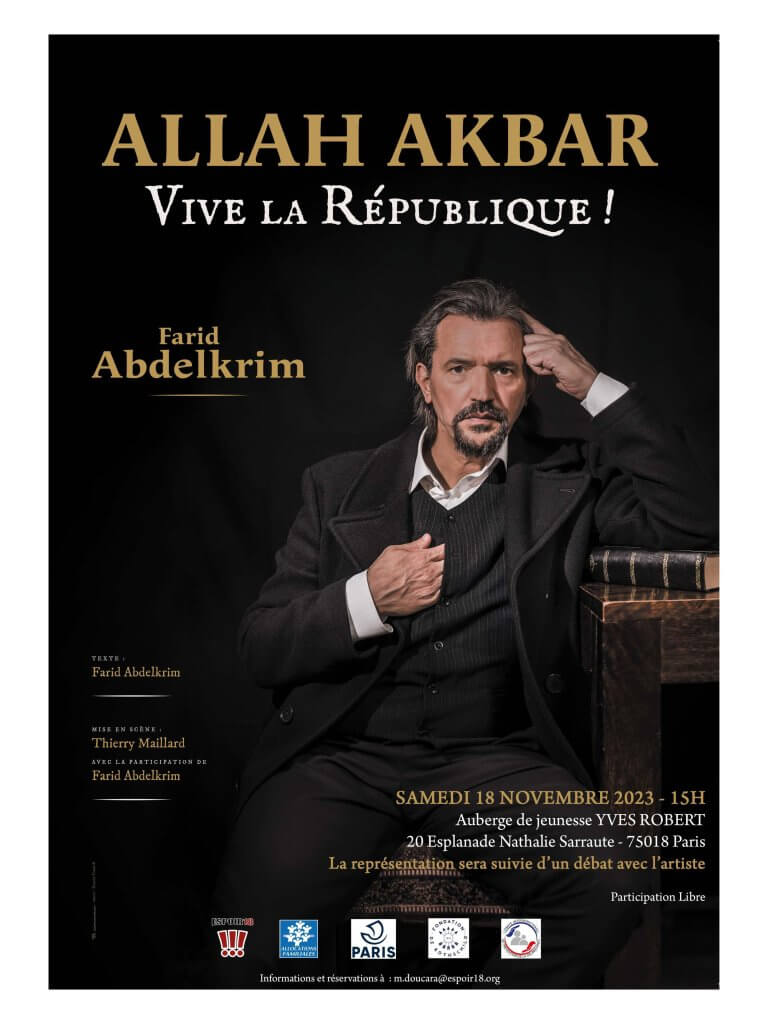 Affiche du spectacle de Farid Abdelkrim : Allah Akbar, vive la République !